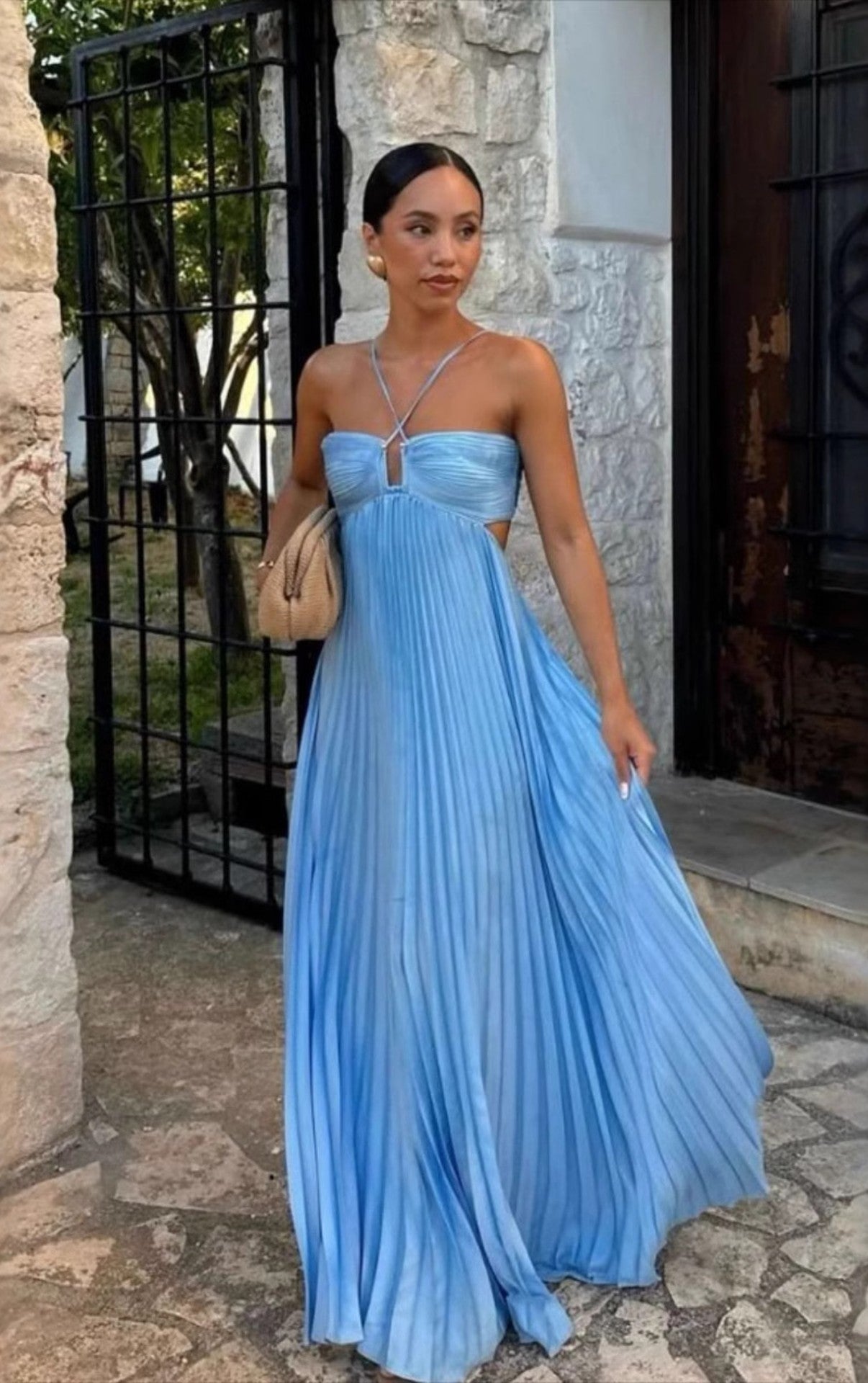 Satin Pleated Maxi Dress