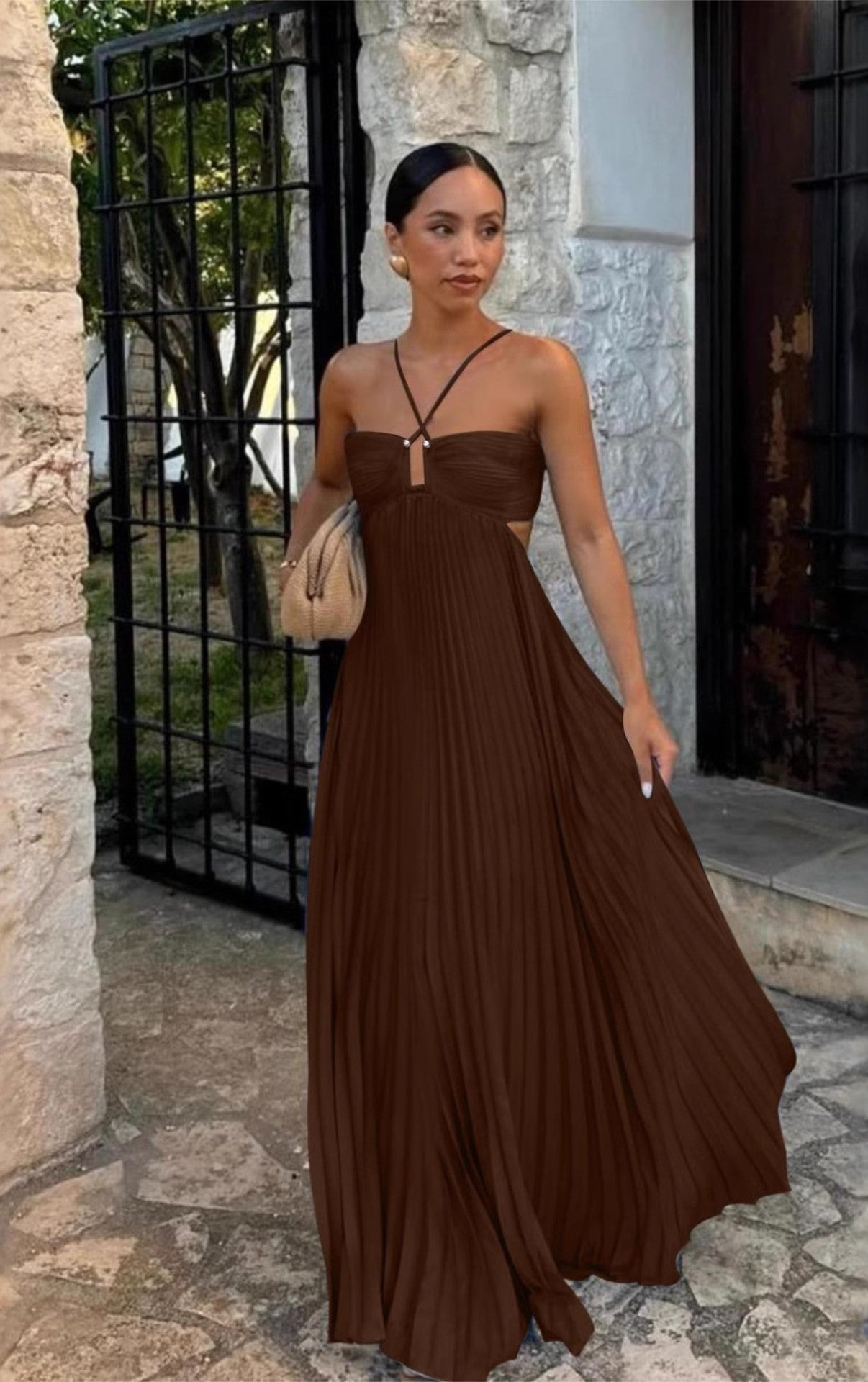 Satin Pleated Maxi Dress